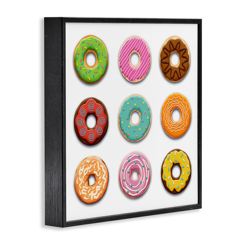 Giclée encadrée de délicieux beignets variés, design par Marcus Prime, Giclée encadrée noir minuit, H 12 po x l 12 po