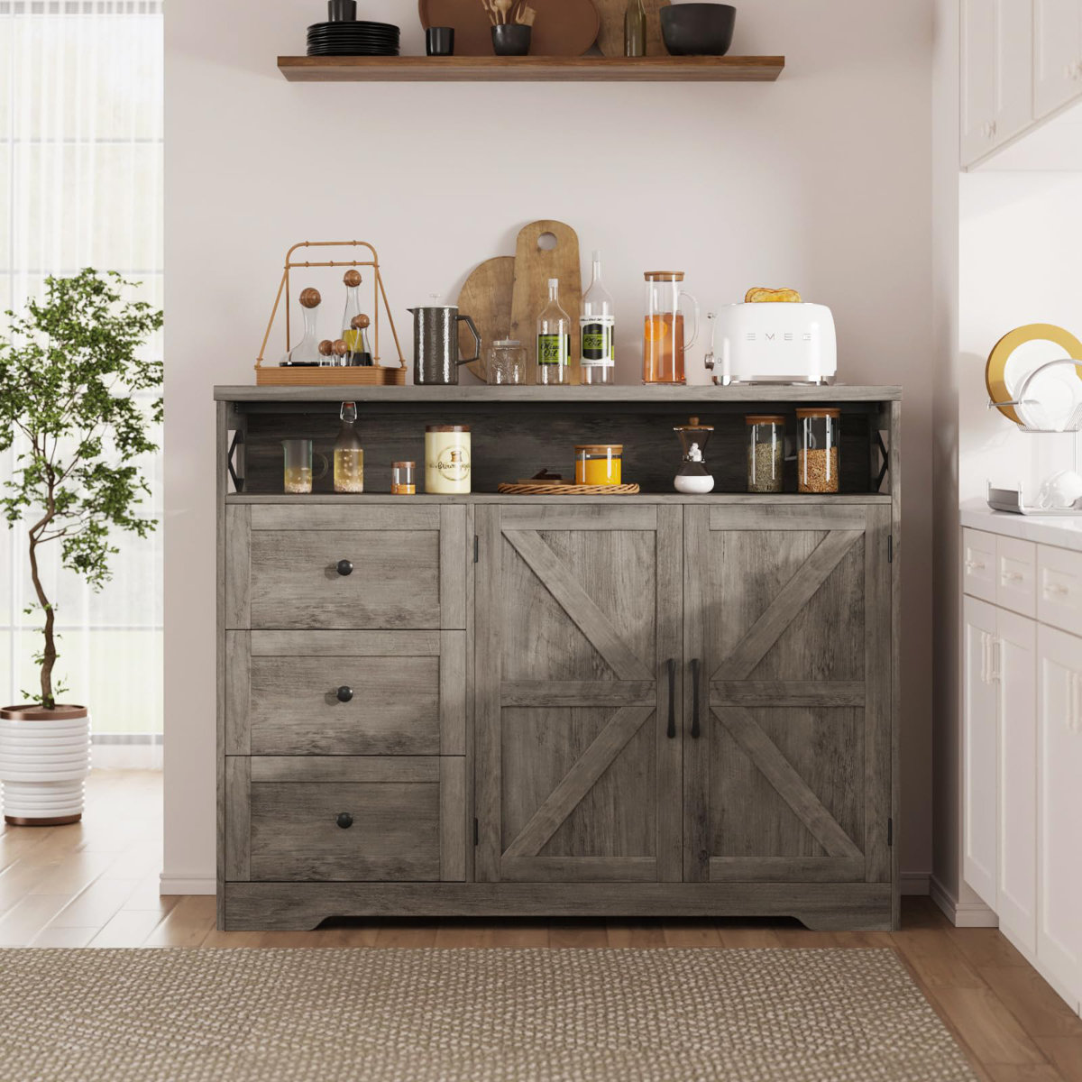 Gracie Oaks 47" Rustic Grey Farmhouse Storage Cabinet With Doors ...