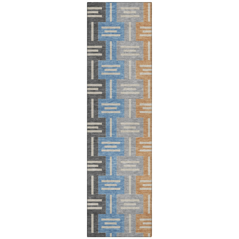 Machine Washable Indoor/Outdoor Chantille ACN2556 Mid-Century Modern Rug, Runner 2'3" x 7'6", Navy