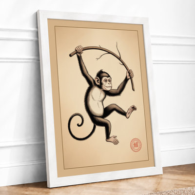 Leaping Chimpanzee Japandi - Framed Print