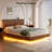Queen Floating Bed Frame With Headboard, Fluted Platform Bed With Led Lights, Heavy Duty Floating Bedframe With Charging Station, No Box Spring Needed-2038426377-2038426376
