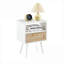 Table basse en rotin blanc avec ports d'alimentation / USB, pieds en bois massif et amp; Tiroir pour le salon-215517611