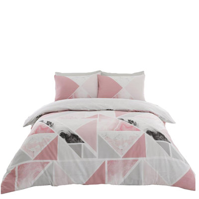 Geometric Pattern Duvet Cover Set with Matching Pillowcases - Polycotton Fabric Machine Washable Bedding