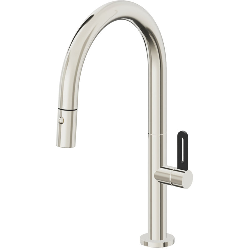 Poetto Kitchen Faucet, Polished Nickel, Black Flat Blade