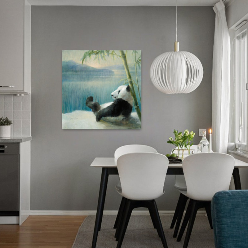 Art contemporain asiatique reposant en bambou avec des animaux, H 32 po x l 32 po