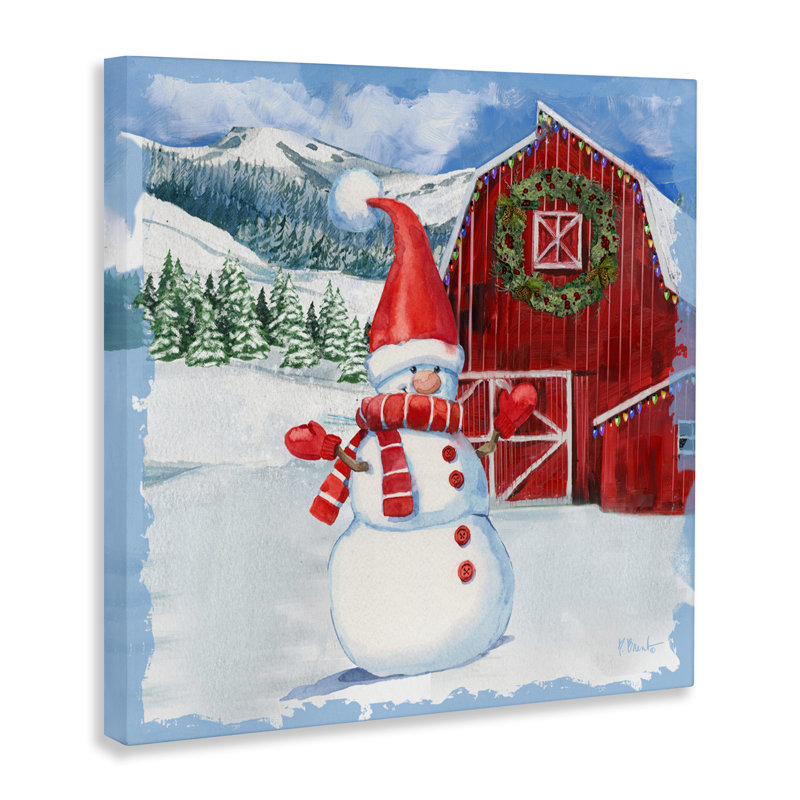 Toile Frosty Barn Snowman, design par Paul Brent, H 30 po x l 30 po