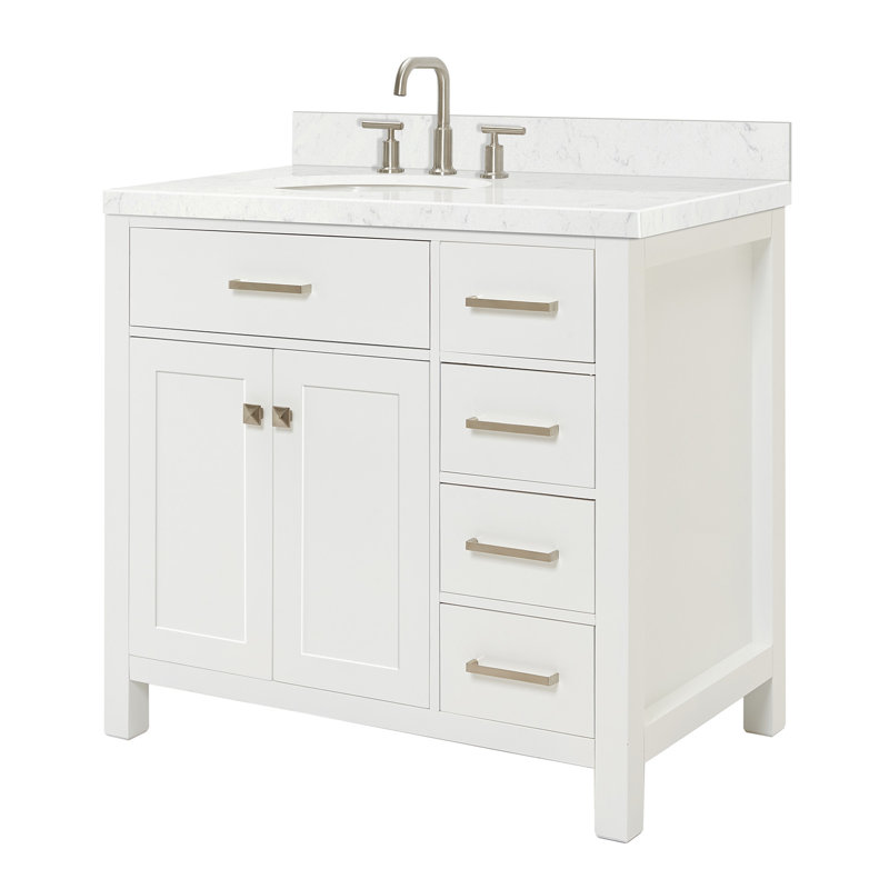 Ensemble de meuble-lavabo simple Macnair avec quartz Carrara blanc, Blanc, Ovale, 36"