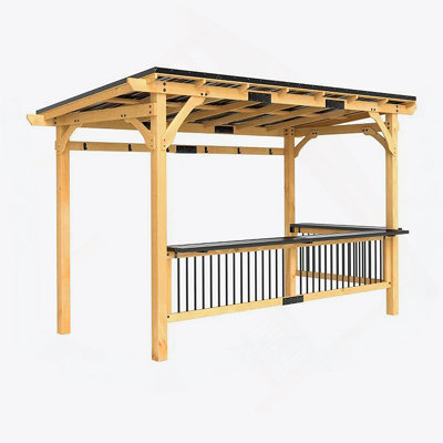 Spacious Outdoor Hardtop Grill Gazebo With Metal Roof, Built-In Shelves, And Durable Fir Wood Frame For BBQ Gatherings