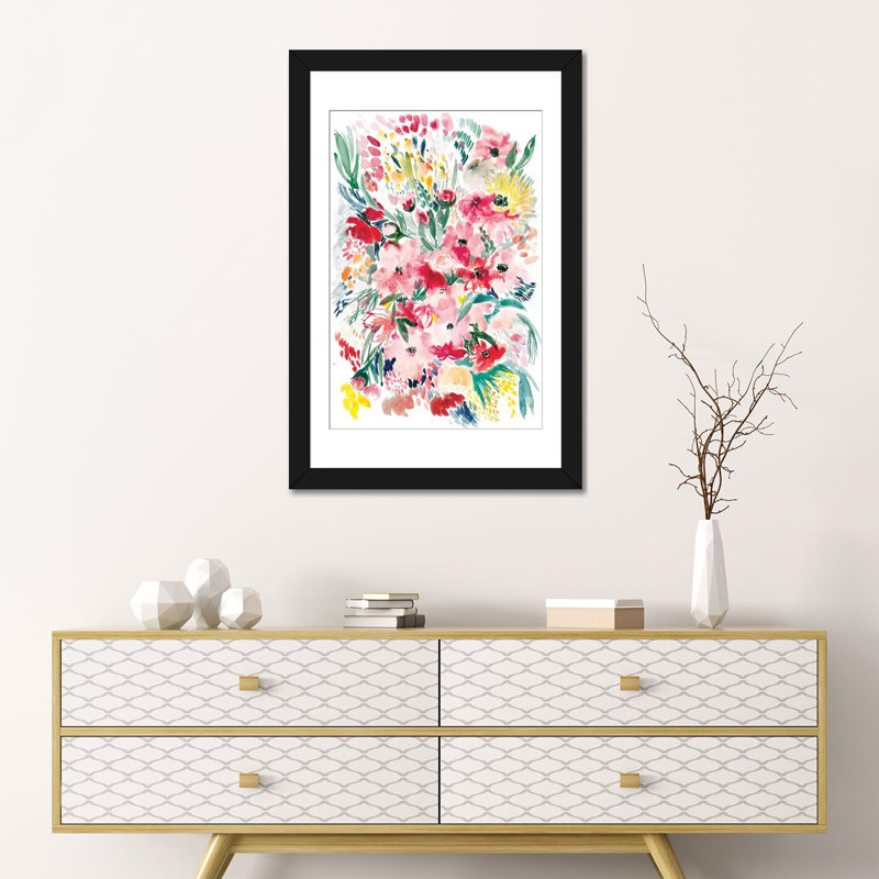 « floral field i », impression sur toile, H 32 po x l 24 po x P 1 po, Papier beaux-arts encadré noir, Blanc