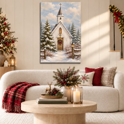 Traditional Christmas Winter Church Canvas Art