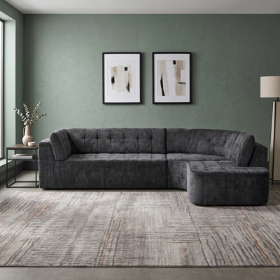 Canapé modulaire de 119,11 po, canapé courbé de style L faisant face à la droite avec accoudoirs entièrement rembourrés, conception capitonnée, canapé modulaire moderne de style minimaliste pour le salon