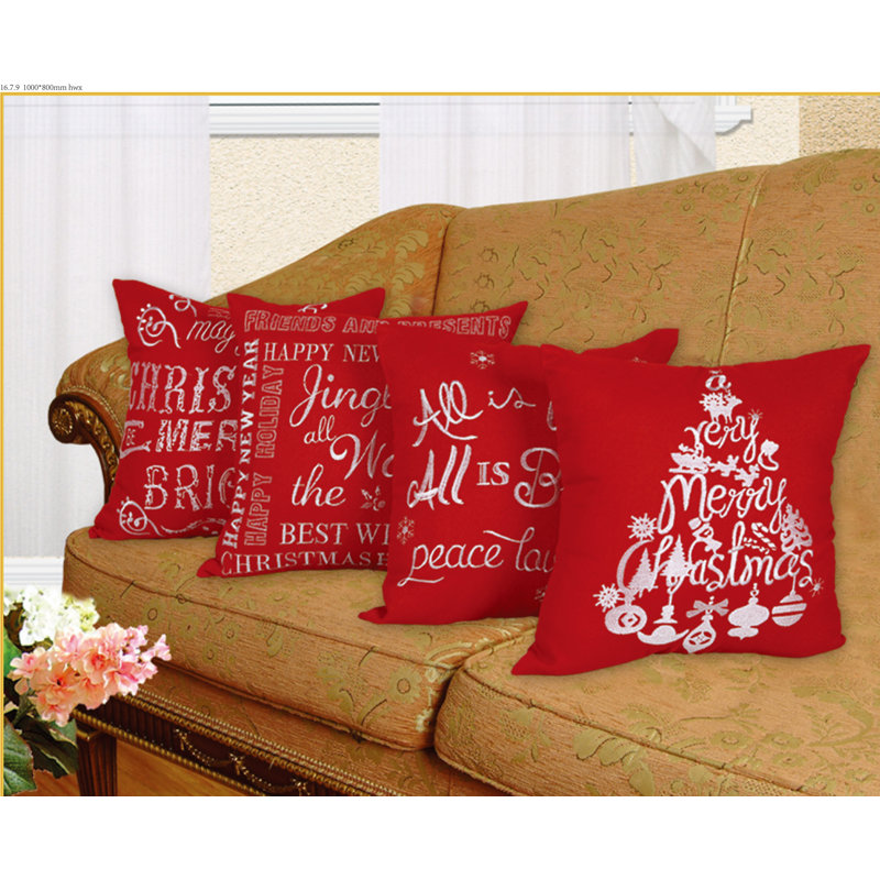 Christmas Greeting Embroidered Pillow Cover