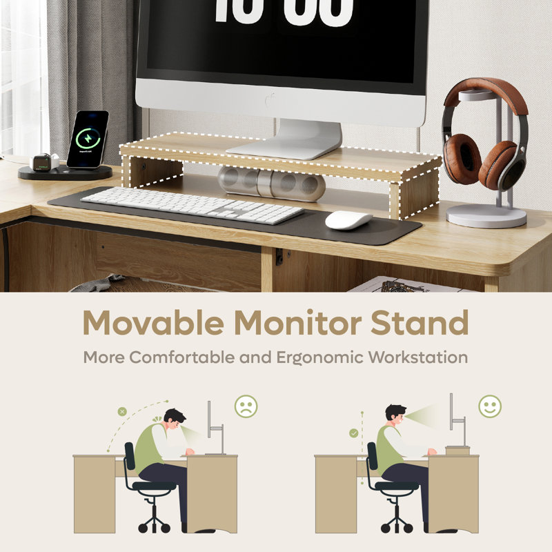 Daymen 55" L-Shaped Lift Top Desk with Power Outlet