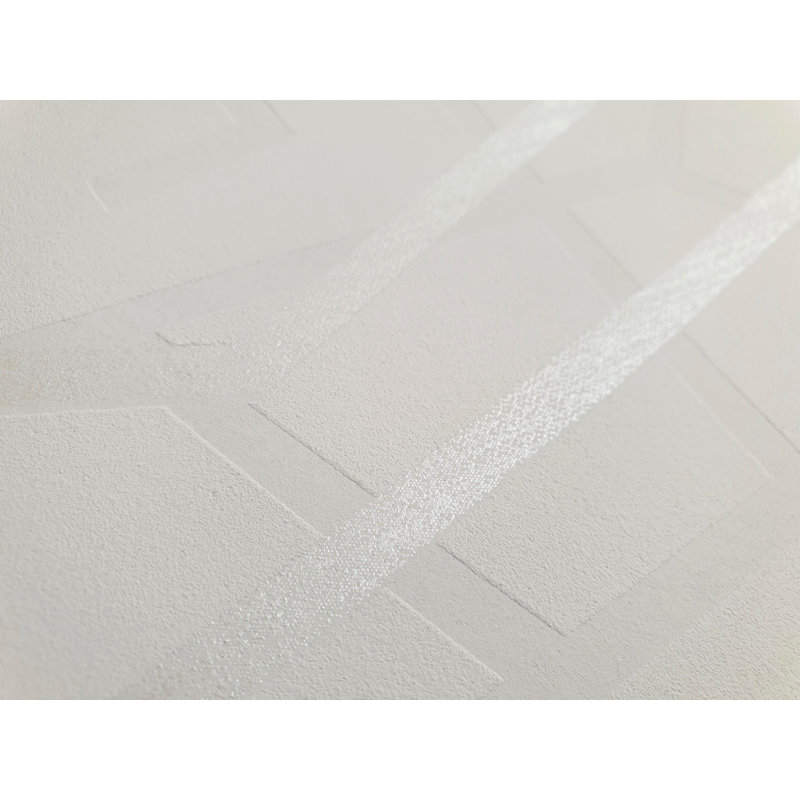 Slow Living Metallic Geometric Lines Wallpaper Roll , Ivory White