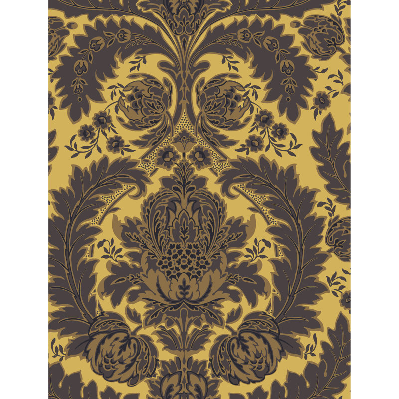 Albemarle Coleridge Damask Wallpaper Roll, Yellow Gold/Black