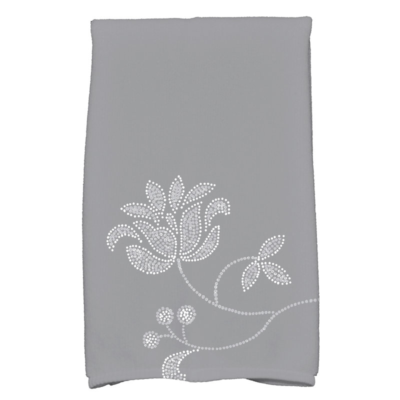 Single Bloom Poly Twill Tea Towel, Gray