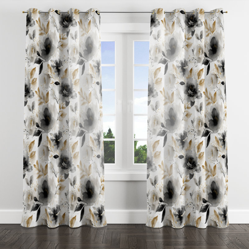 Country Farmhouse Curtains for bedroom - Floral Boulier Grommet Curtain - 1 Panel, Gold Grommets, 52" W x 63" L