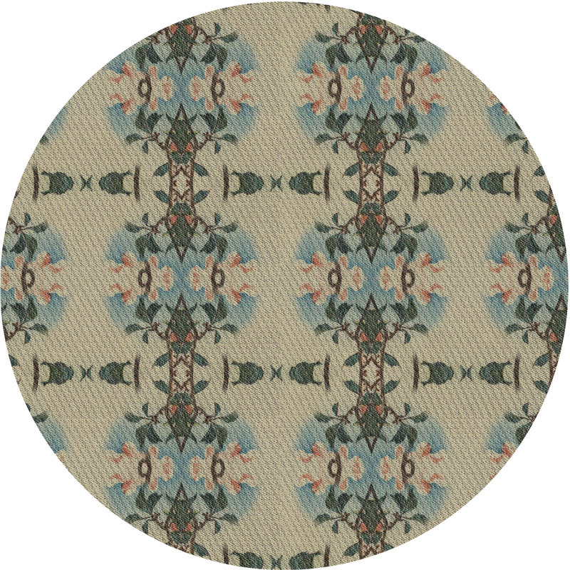 Tapis bleu/vert/beige à motifs Walebridge, Rond 8 pi