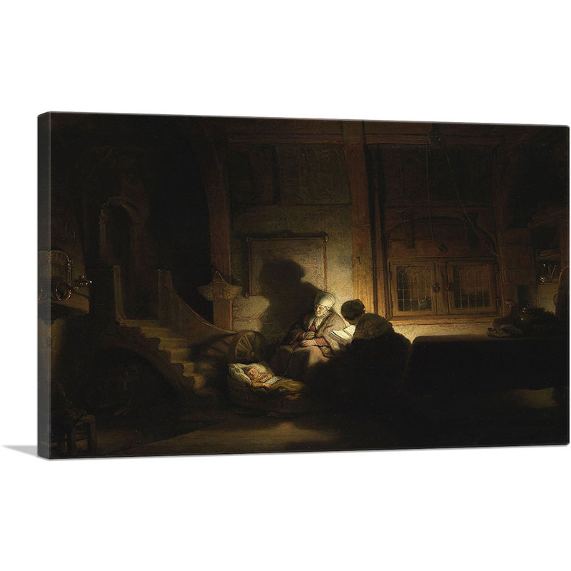 La Sainte Famille par Night 1642 par Rembrandt van Rijn, reproduction d'art sur toile tendue, H 18 po x l 26 po x P 0,75 po
