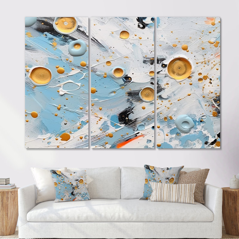 «Teal» blanc et or abstrait Fight I - formes abstraites sur toile, Toile tendue, H 40 po x l 60 po x P 1 po