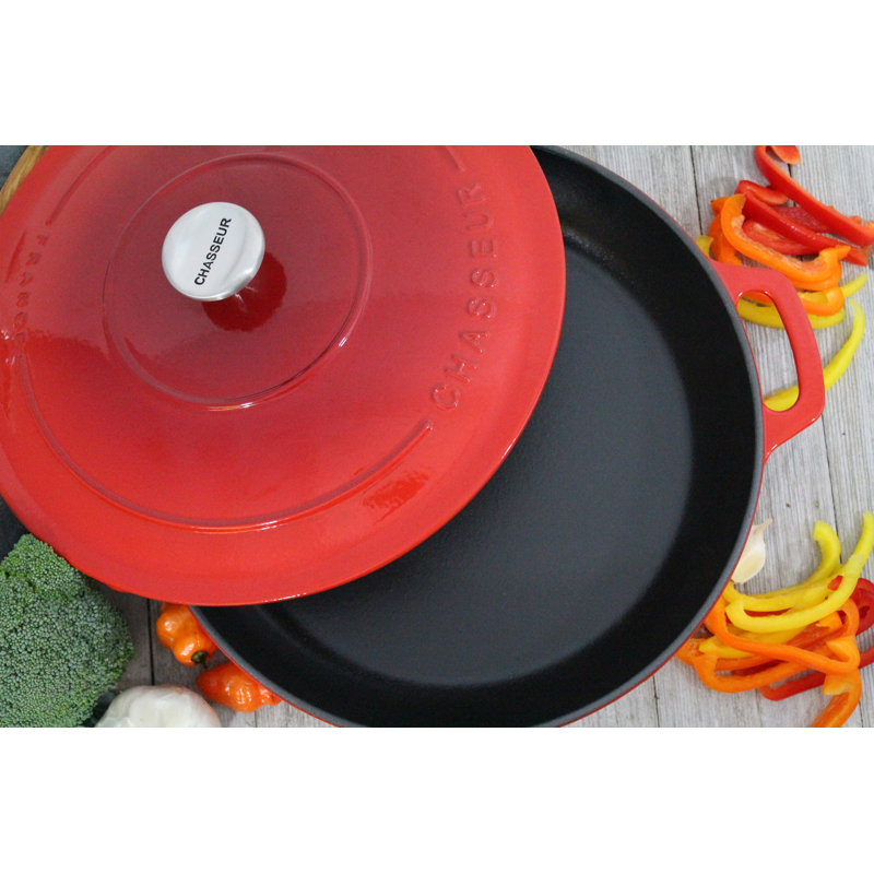 Red Enameled Cast Iron 2.6 Quart Oval Braiser with Lid