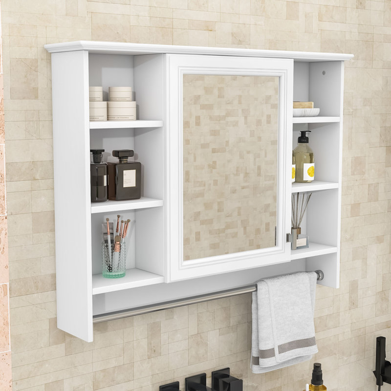 Armoire de salle de bain murale 3 en 1 avec tablettes réglables et porte à fermeture en douceur, Blanc