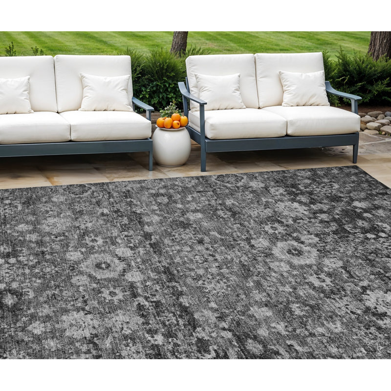 Tapis intérieur gris anthracite lavable 10 pi x 14 pi oriental