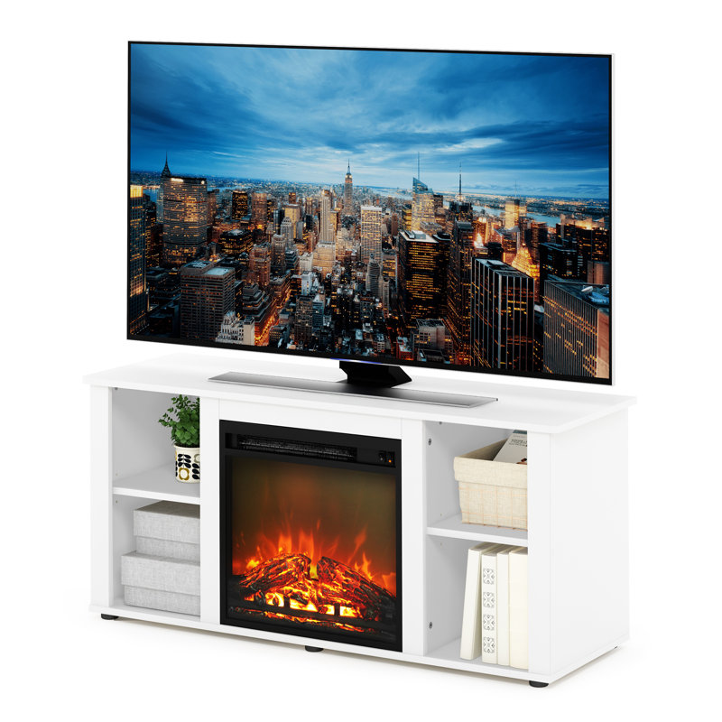 Meuble télé avec foyer électrique Callalily, Blanc, H 21,4 po x l 47,2 po x P 15,8 po