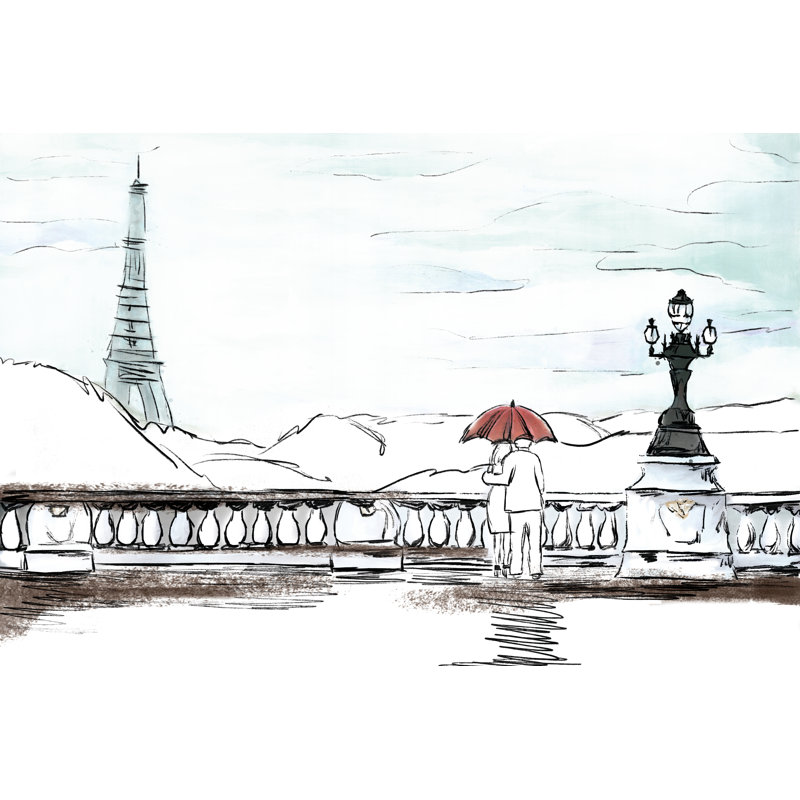 Paris Bridge Scene Sketch - Wrapped Canvas Painting, 81cm H x 122cm W x 3.8cm D