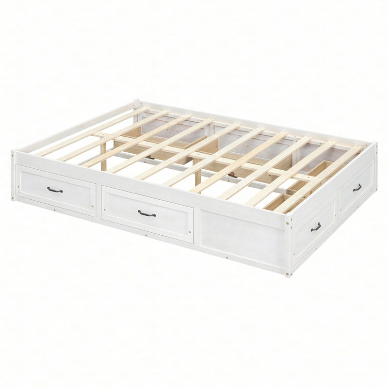 Platform Bed with 6 Storage Drawers, Full, Antique White