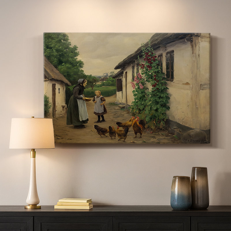 Farmhouse with Hollyhocks-Hans Andersen Brendekilde-Gallery Wrapped Canvas-c. late 19th / early 20th Century, 24 x 36