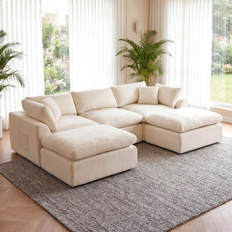 Canapé modulaire en U modulaire, canapé 5 places avec sièges profonds de 25,59 po, tissu chenille doux, housses lavables, livraison compressée, grand canapé de salon