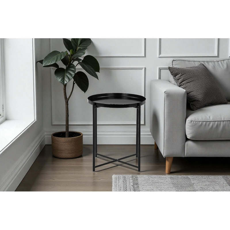 Table d'appoint / plateau / table d'appoint moderne en métal avec plateau amovible Rhonda Rhonda, Noir