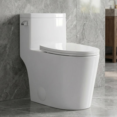 Modern One-Piece Elongated High-Efficiency Toilet, 1.28 GPF, Siphonic Flush, 1000g MaP, Skirted Design, Soft-Close Quick-Release Seat