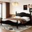 Lit plateforme grand style rétro, bois noir avec lattes de taille solide, support stable