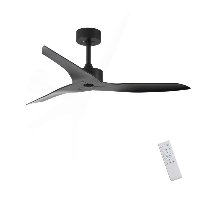 52" Outdoor Black Ceiling Fan Without Light With Remote Control