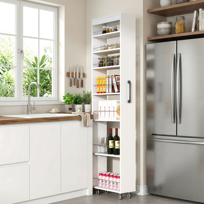Garde-manger coulissant à 7 niveaux de 68 po, rangement étroit avec roulettes, tablette ouverte multifonctionnelle pour la cuisine, le salon et la salle de bain