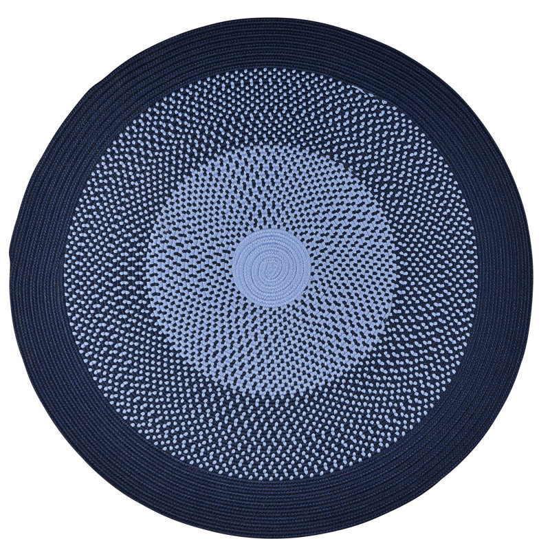 Tapis bleu marine / bleu intérieur / extérieur Herewardus, Rond 9 pi