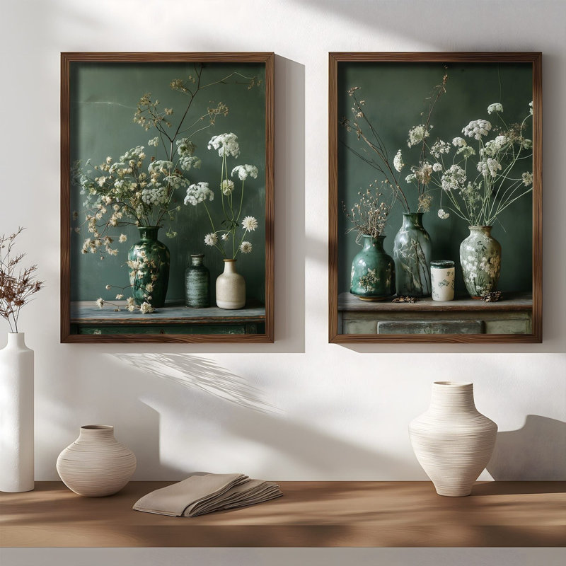 Élégantes peintures décoratives en panneau de fibres à densité moyenne (2 pièces), 13,8 x 18,5 x 1,2 pouces | 100% panneau de fibres à densité moyenne avec une épaisseur de 3 mm, cadre 100% épinette | Parfait pour la décoration de salon et de chambre à coucher, art élégant et moderne