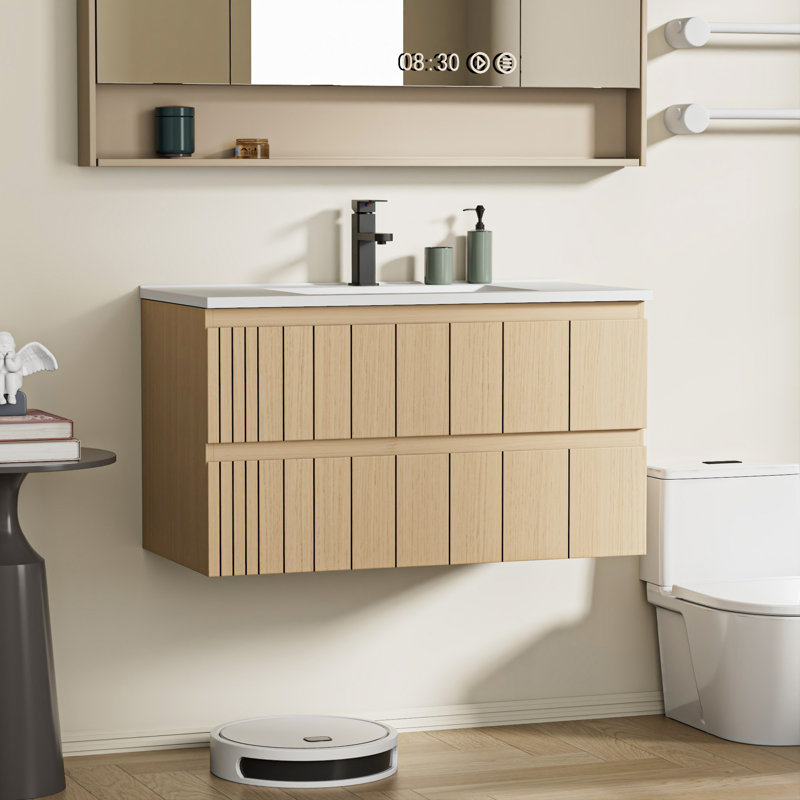 36" Wall Mounted Bathroom Vanity Set With Sink Top, Faucet And Drain, Wood Tune Floating Cabinet, 36"