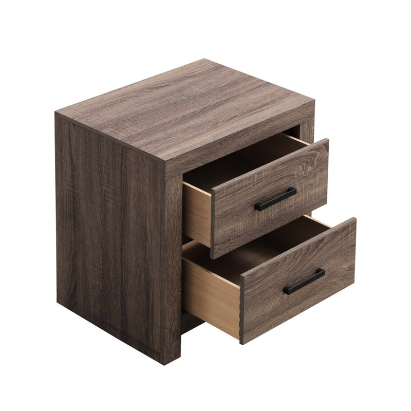 Table de chevet chambre à coucher 2 avec placage de chêne et tablette classique en panneau de particules brun facile d'entretien