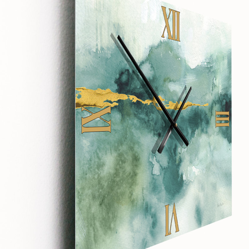 Horloge murale bleue avec impression aquarelle bleue et or, Grand