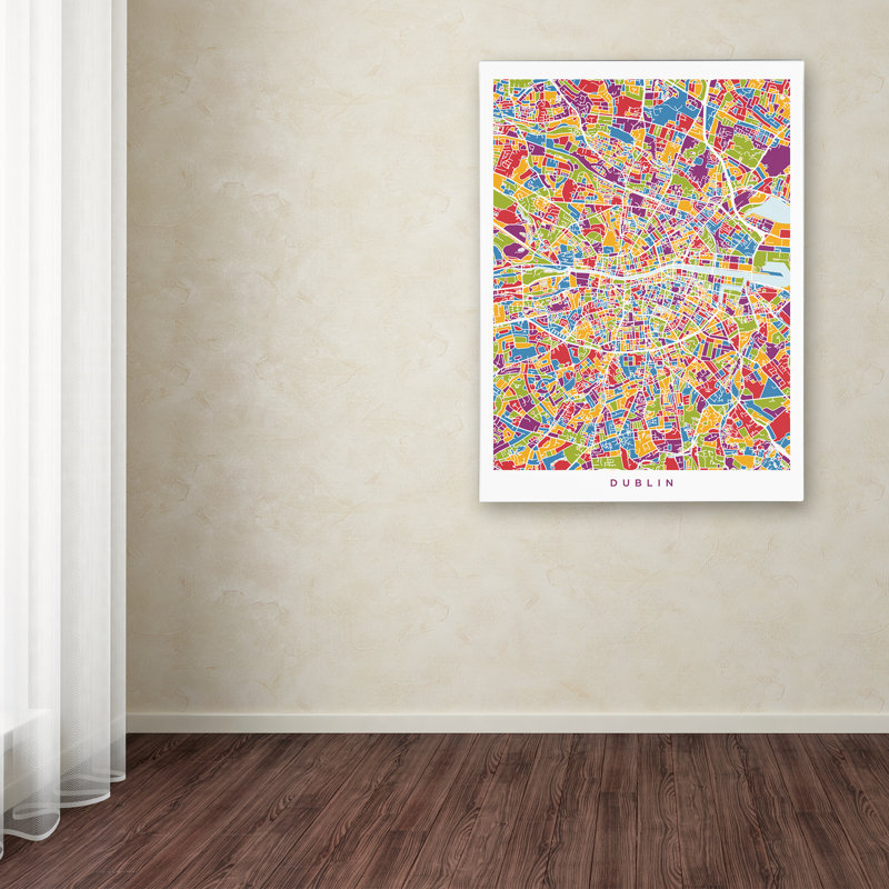 « dublin ireland city map vi », reproduction d’impression sur toile, H 19 po x l 14 po x P 2 po