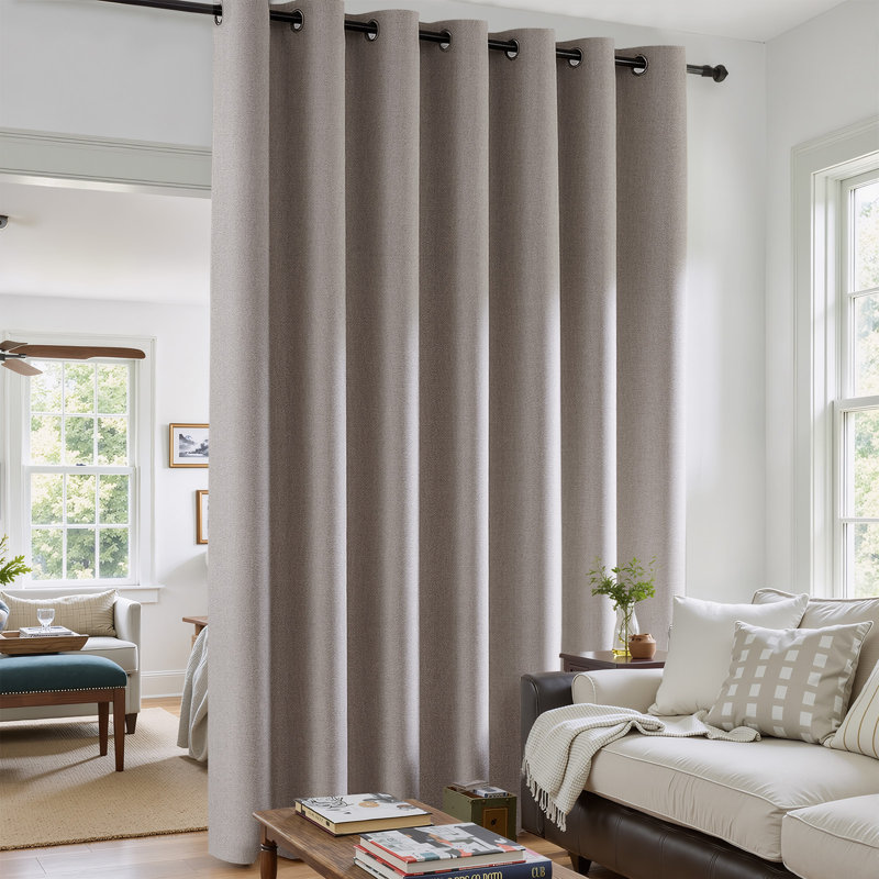 Grommet Room Darkening Linen Textured Curtain, Taupe, 100" W x 84" L