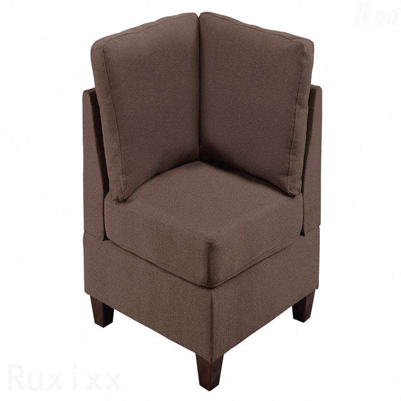 Brown Upholstered Corner Chair with Wooden Legs