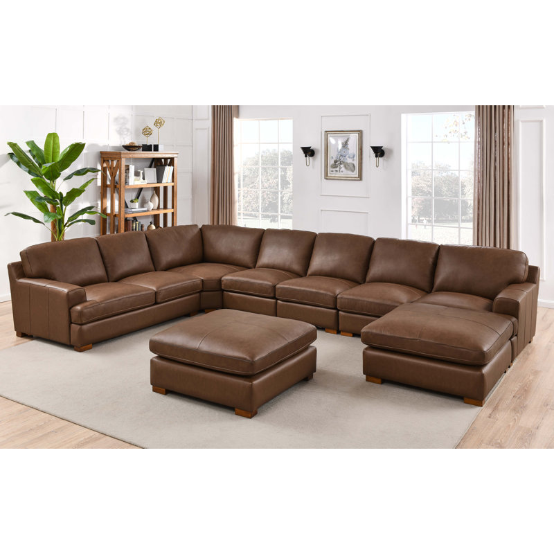 Aness Modular Corner Sectional with Ottoman, Chesnut