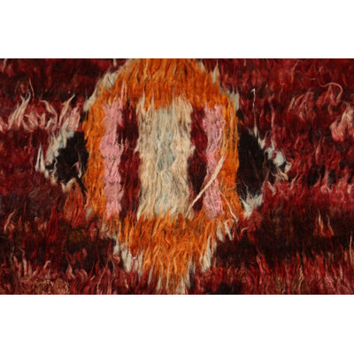 Tapis rouge / blanc en laine nouée à la main de conception unique 6 pi 10 po x 9 pi 7 po New Age