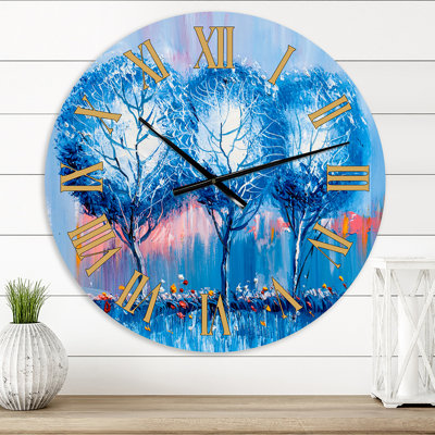 Oversized Trees During Sunset Wall Clock