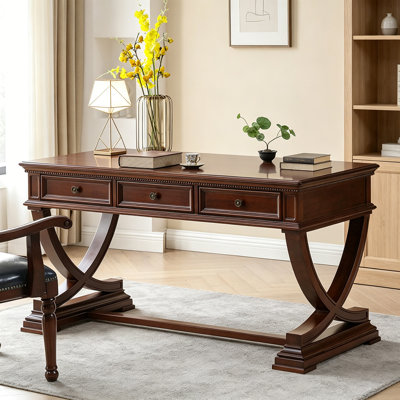 Retro Rectangle Nut-Brown Solid Wood Writing Desk