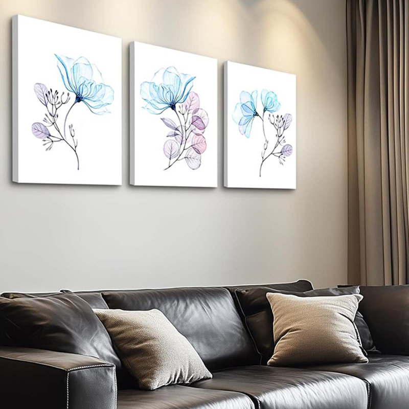 3 Piece Wrapped Canvas Print, 40 cm H x 30 cm W, Blue